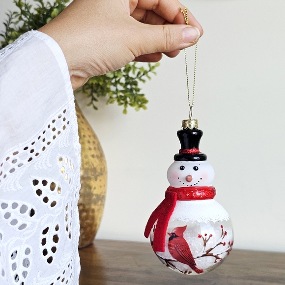 Robert Stanley Snow Filled Glass Snowman Ornament Painted Cardinal Winter Decor - Picture 10 of 14